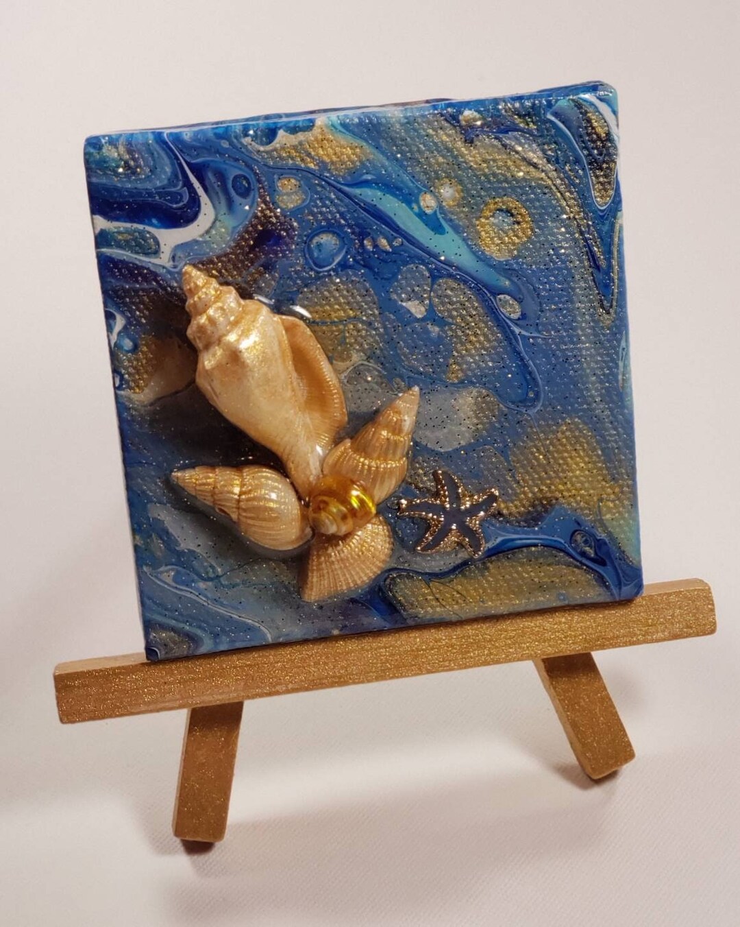 Mixed Media Fluid Art Mini Painting With Hand Painted Shells Etsy
