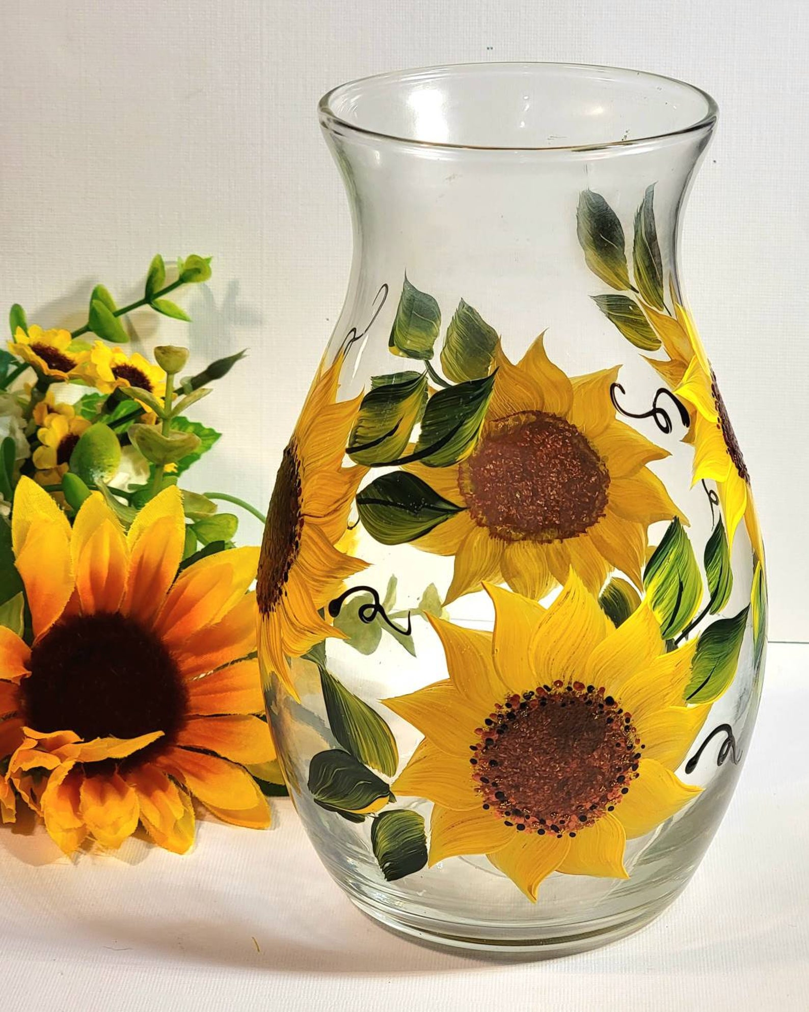 Hand Painted Sunflowers Sunflowers Glass Vase Sunflowers - Etsy