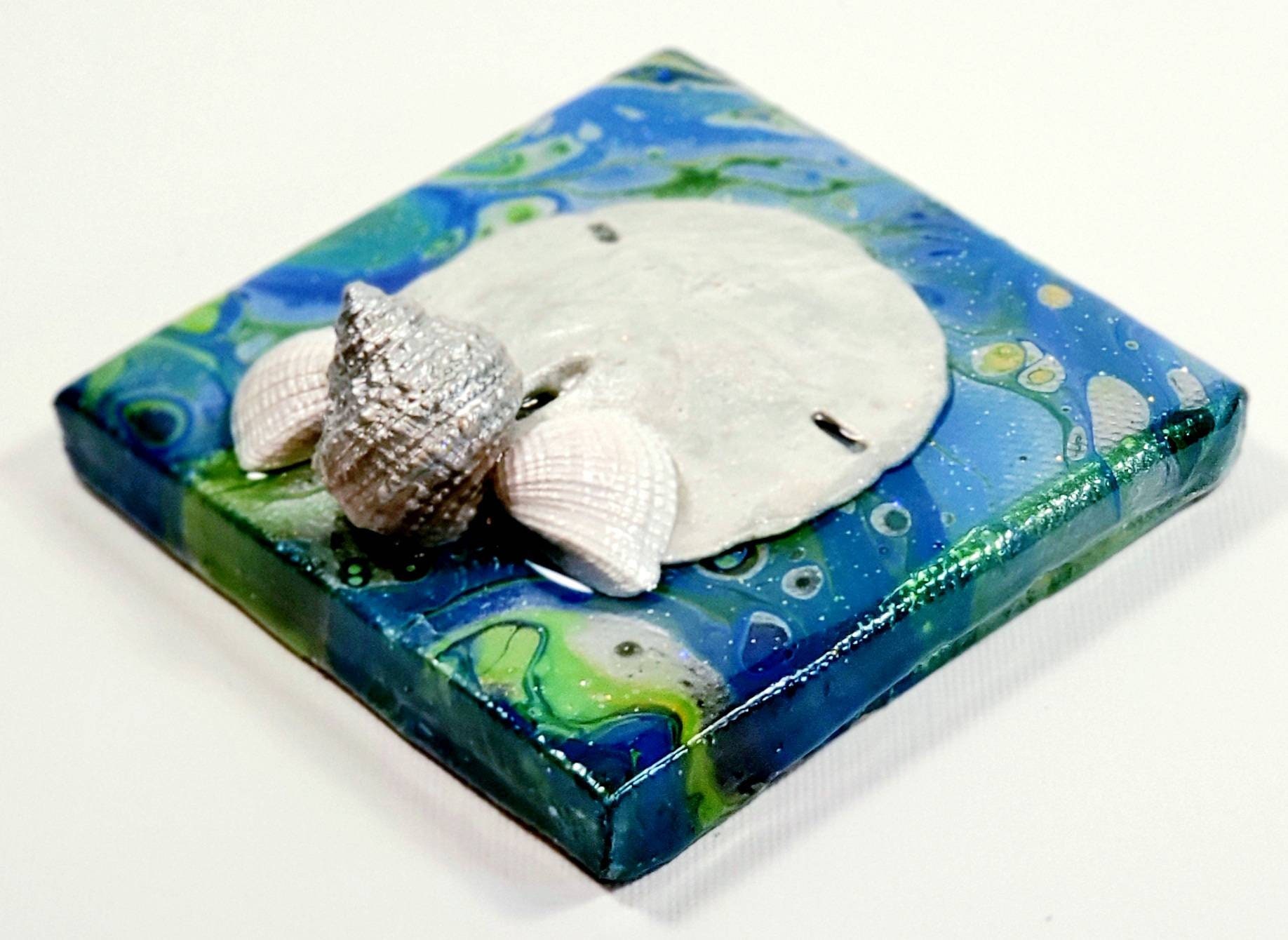 Mixed Media Fluid Painting on Canvas Embellished With Shells Etsy