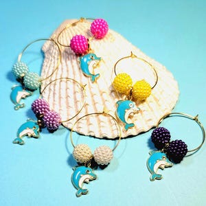 Dolphin Wine Glass Charm Set, Beach Lovers Wine Tasting Glass Markers, Hostess Gifts, Bar Accessories, Wedding Gift Party Favors