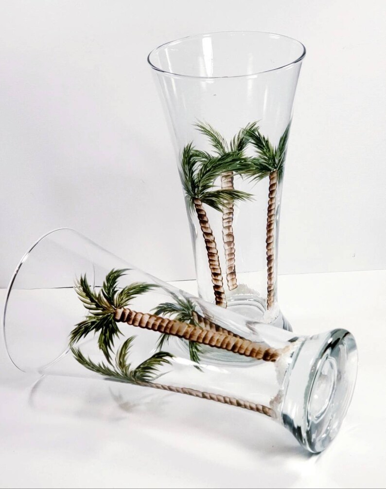 Hand Painted Palm Tree Pilsner Glasses Set of Two Etsy
