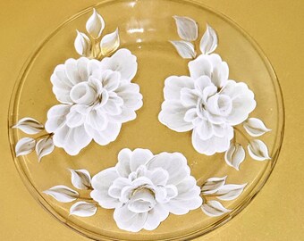 Elegant Hand Painted Plates Featuring Gold and White Roses, Perfect Candle Plate, Wedding Gift