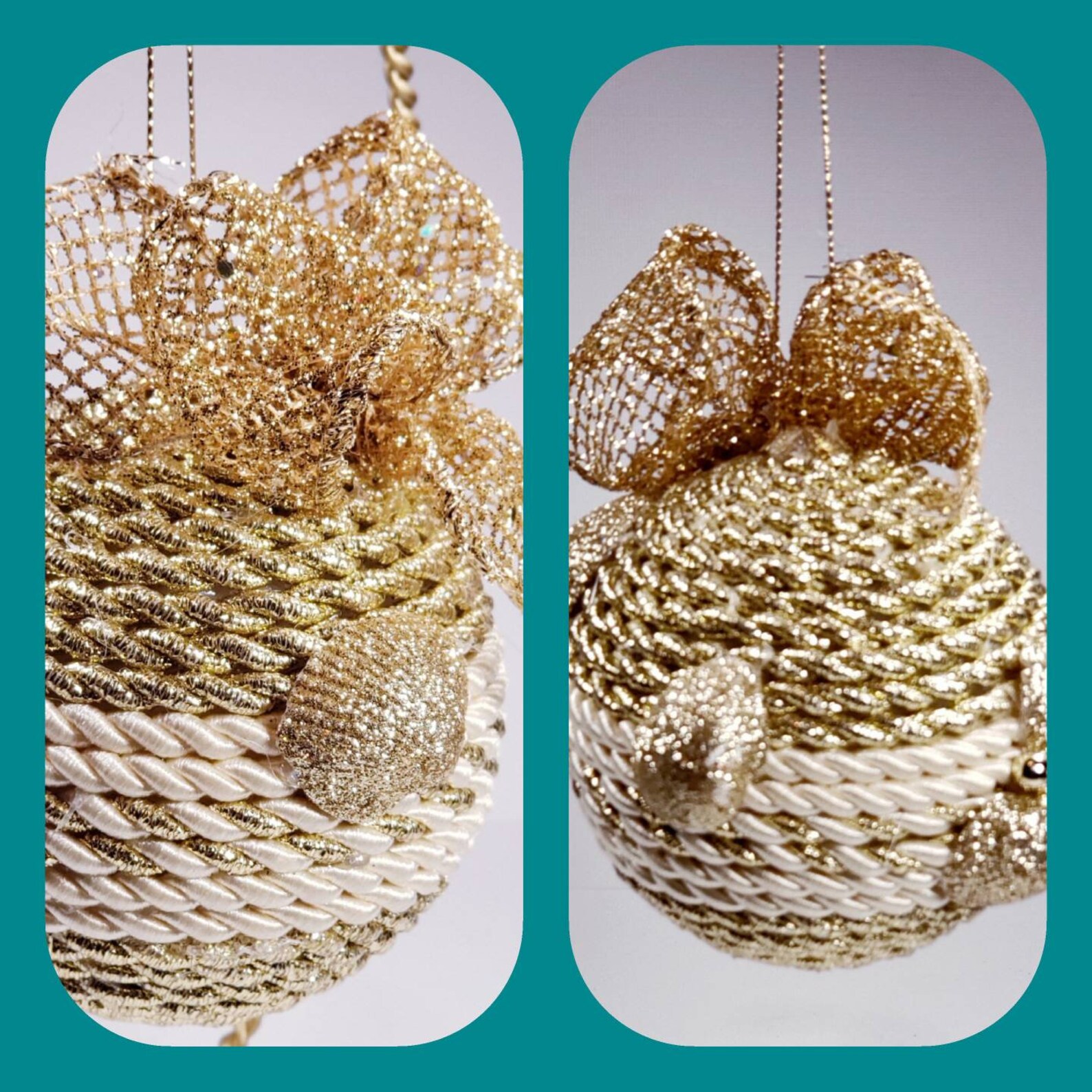 4 Inch Diameter Handmade Coastal Gold and Cream Satin Rope Décor