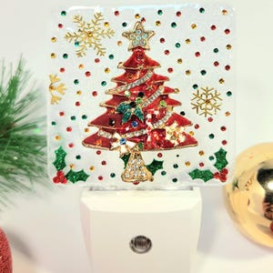Christmas Tree LED Sensor Nightlight,  Plug in Nightlight, Ambient Lighting, Red Christmas Tree Light,  Holiday Decor, Christmas Decoration