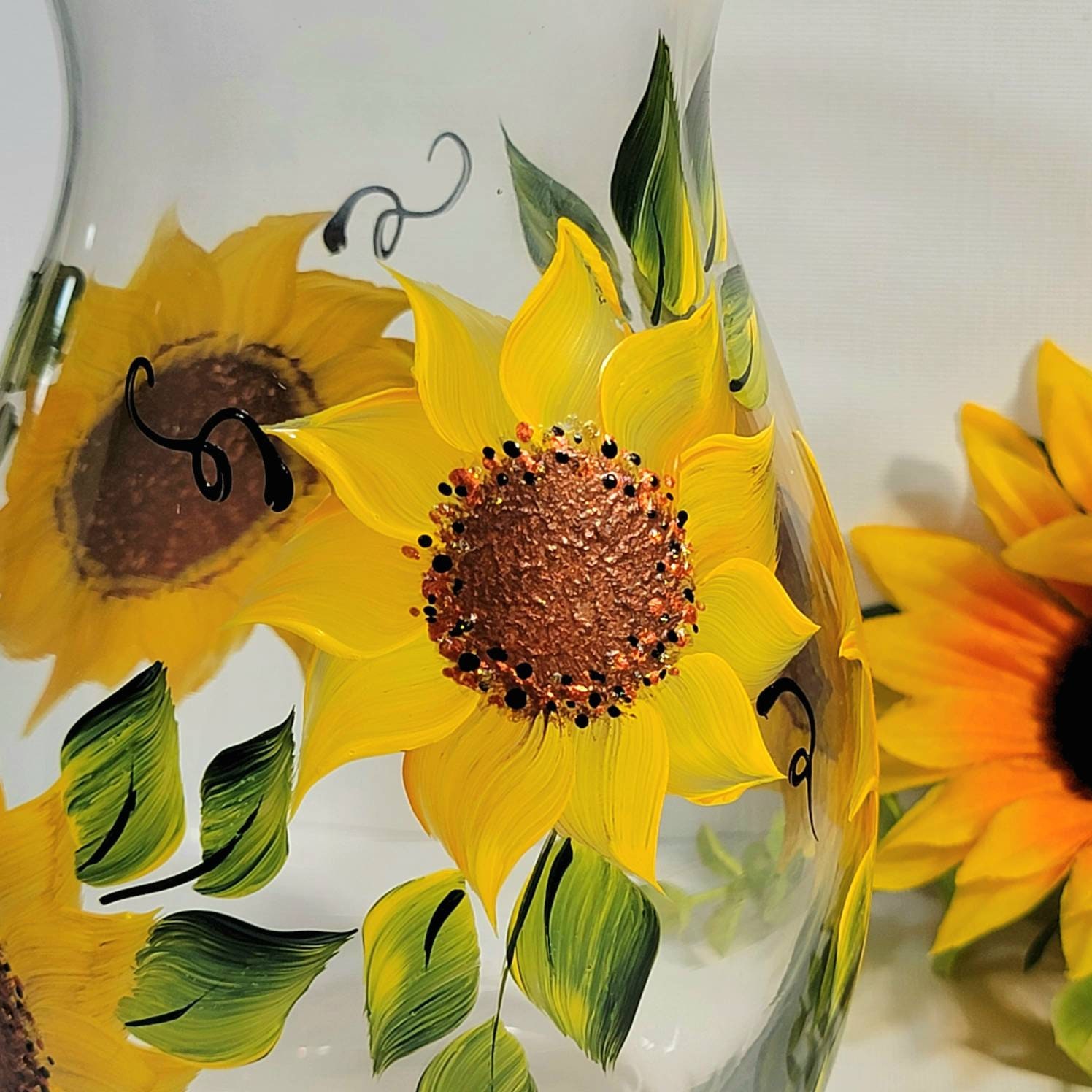 Hand Painted Sunflowers Sunflowers Glass Vase Sunflowers - Etsy