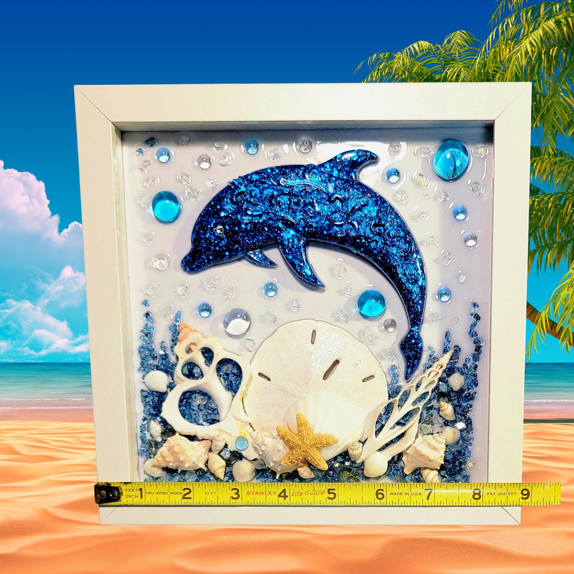 Dolphin Shadow Box Art, Seashell Framed Decor, Beach House Decor, One ...