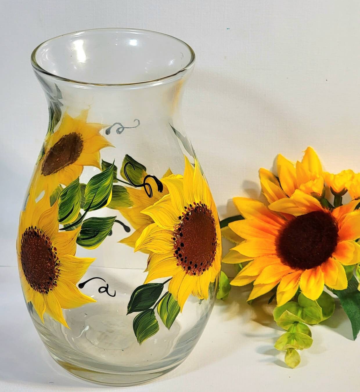 Hand Painted Sunflowers Sunflowers Glass Vase Sunflowers Etsy