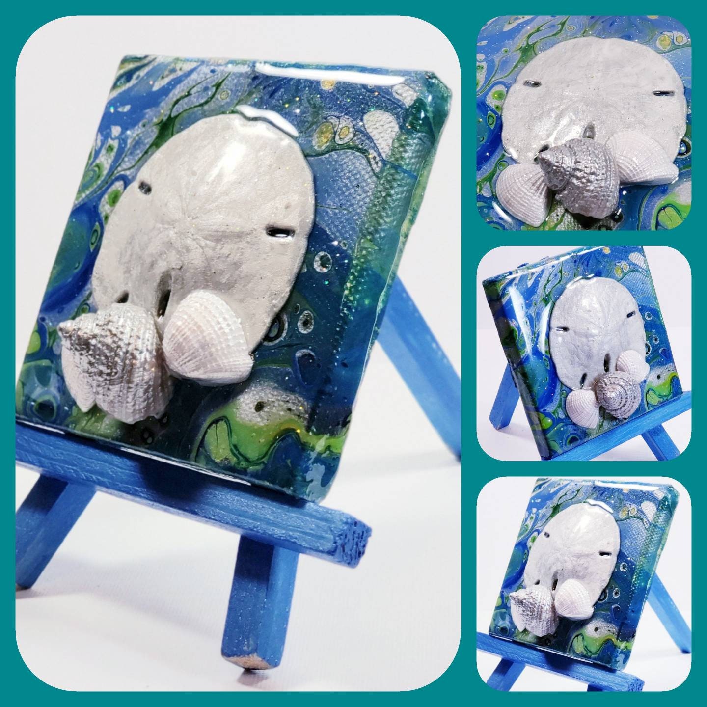 Mixed Media Fluid Painting on Canvas Embellished With Shells Etsy