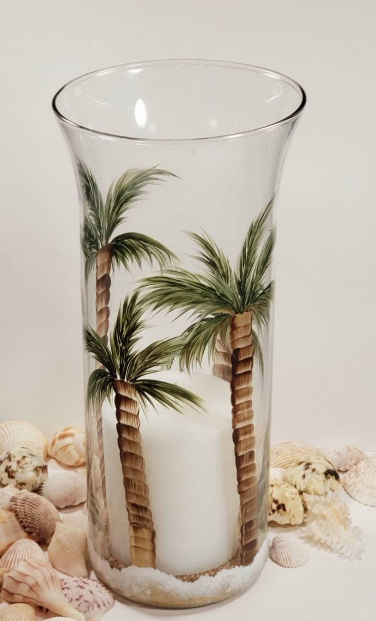Hand Painted Palm Tree Vase Glass Candle Holder Etsy