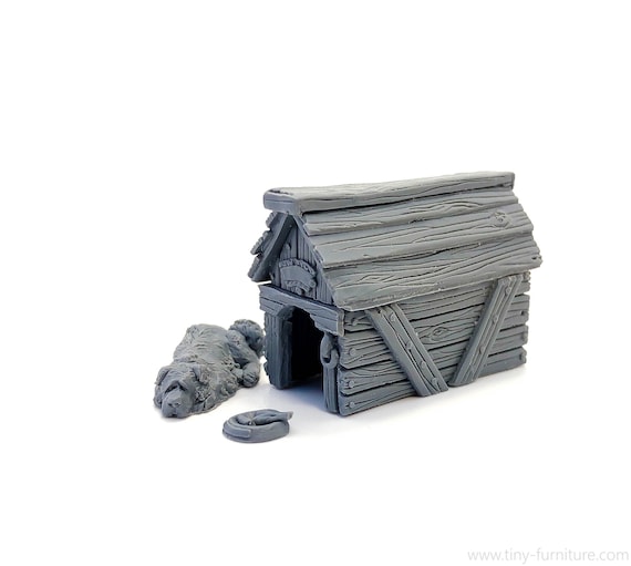 Pathfinder D/&D Kennel with a dog UNPAINTED - Miniature tabletop furniture dungeon decor 28mm Frostgrave