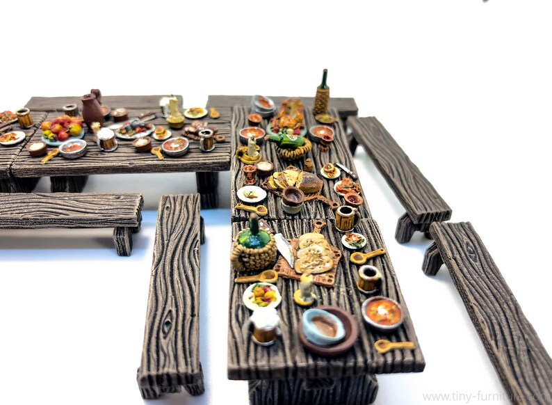 - Miniature tabletop furniture D&D dungeon decor Frostgrave Medieval dining tables 28mm ...