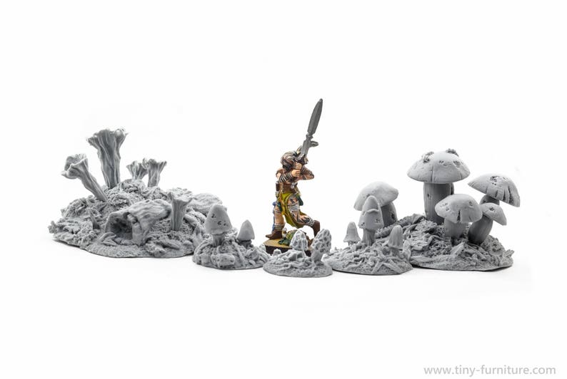 Magic mushrooms D/&D dungeon decor warhammer dwarven forge unpainted - Miniature tabletop furniture