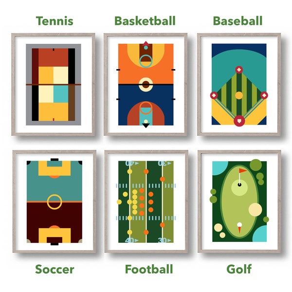 Sports Prints for Boys Room, Playroom Artwork, Teen Boy Room Decor, Baby Boy Gift, Printed Wall Art Set of 6, Soccer Baseball Golf Tennis