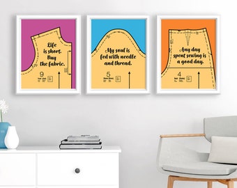 Sewing Posters, Sewing Themed Gifts, Seamstress Gift Idea, Sew Art Set of 3, Downloadable Prints, Sewing Room Wall Decor, Printable Wall Art