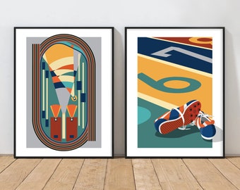 Track and Field Art, Sports Decor, Sprinter Hurdler, Long Jump, Pole Vault Javelin, Runner Gift, Running Poster Printable Wall Art, Shoes
