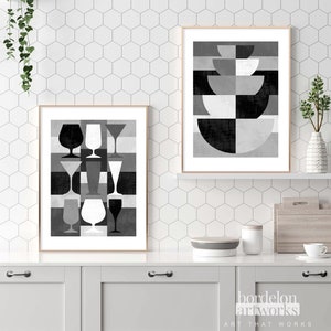 Kitchen Wall Art Black and White Prints Set of 2, Dining Room Wall ...