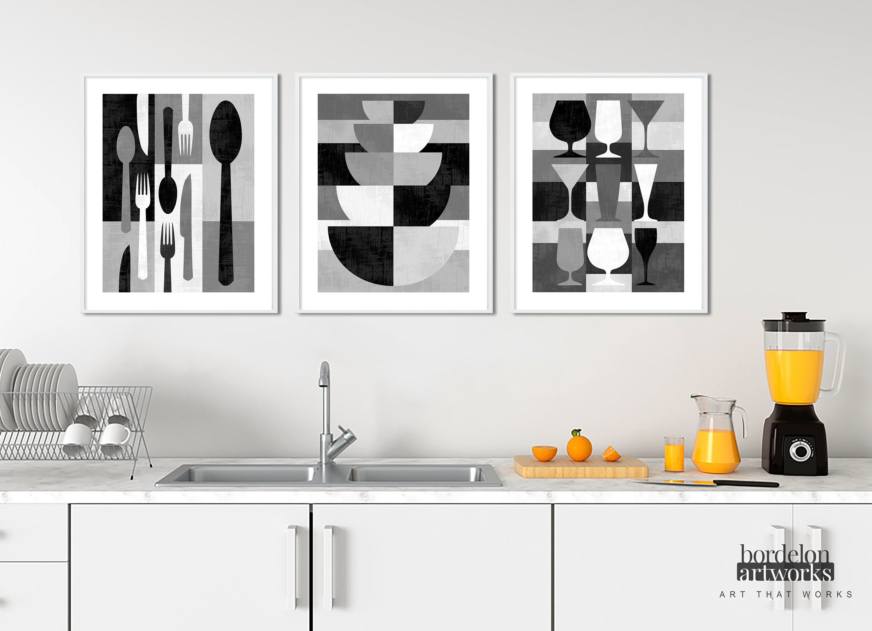 Black and White Art for Dining Room Gray Kitchen Wall Art Set Etsy