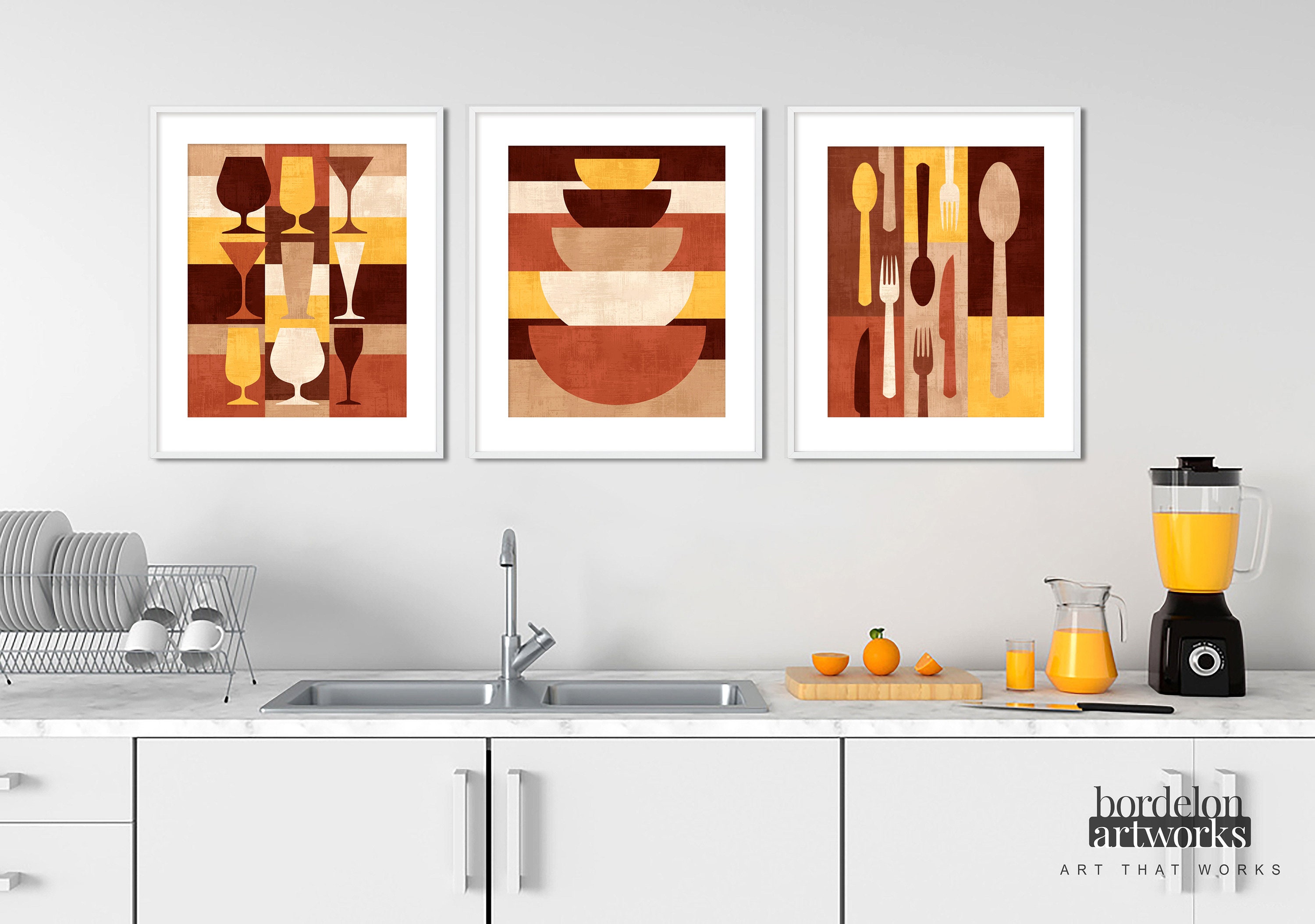 Set of 3 Mid Century Modern Kitchen Art Prints Contemporary | Etsy