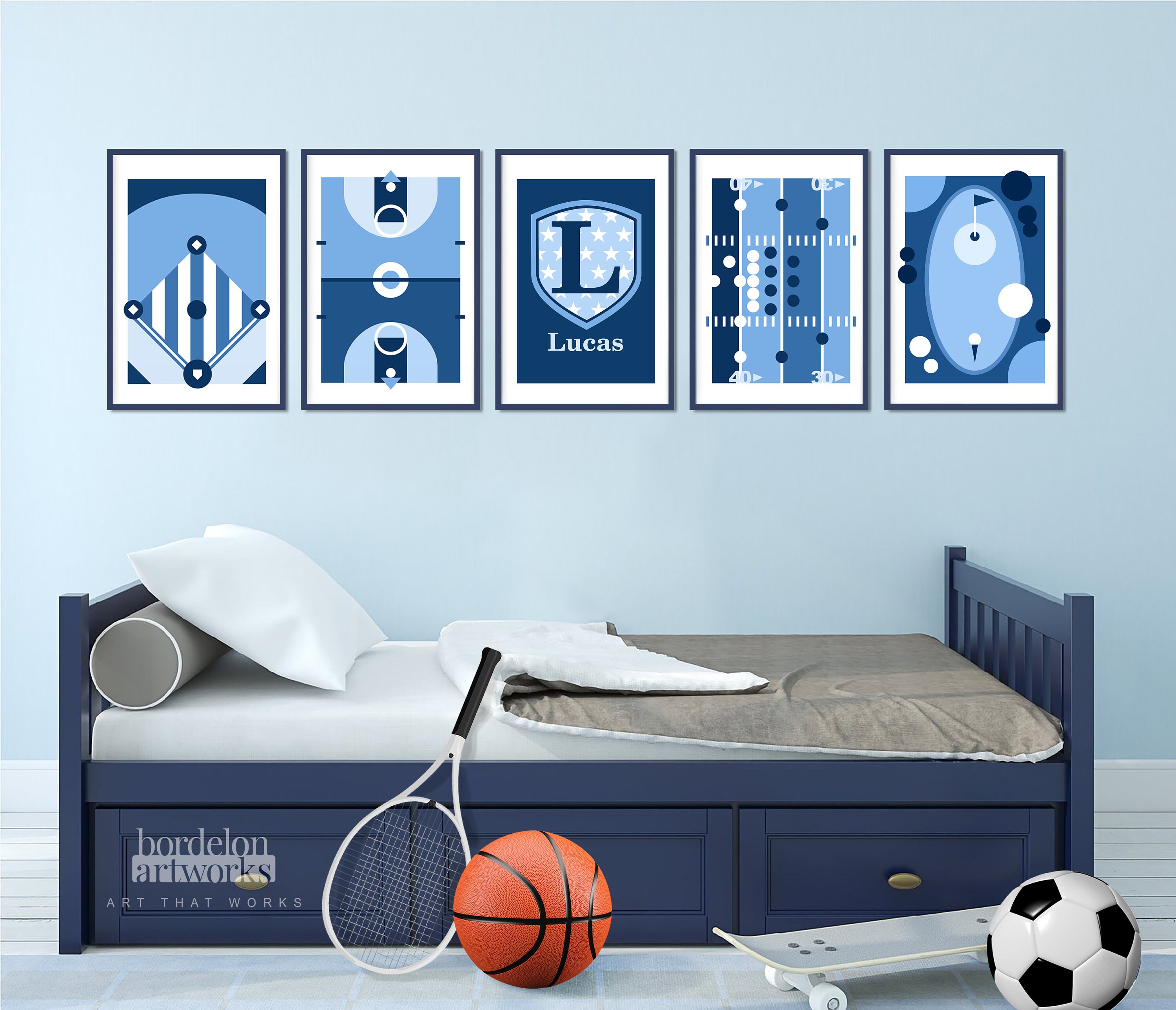 Sports Nursery Decor Little Boys Room Decor 5 Piece Wall Art Etsy