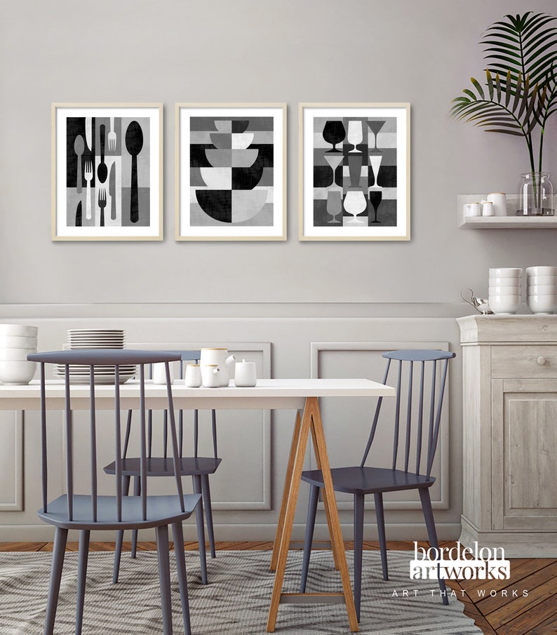 Dining Room Wall Decor 3 Piece Wall Art Black and White - Etsy