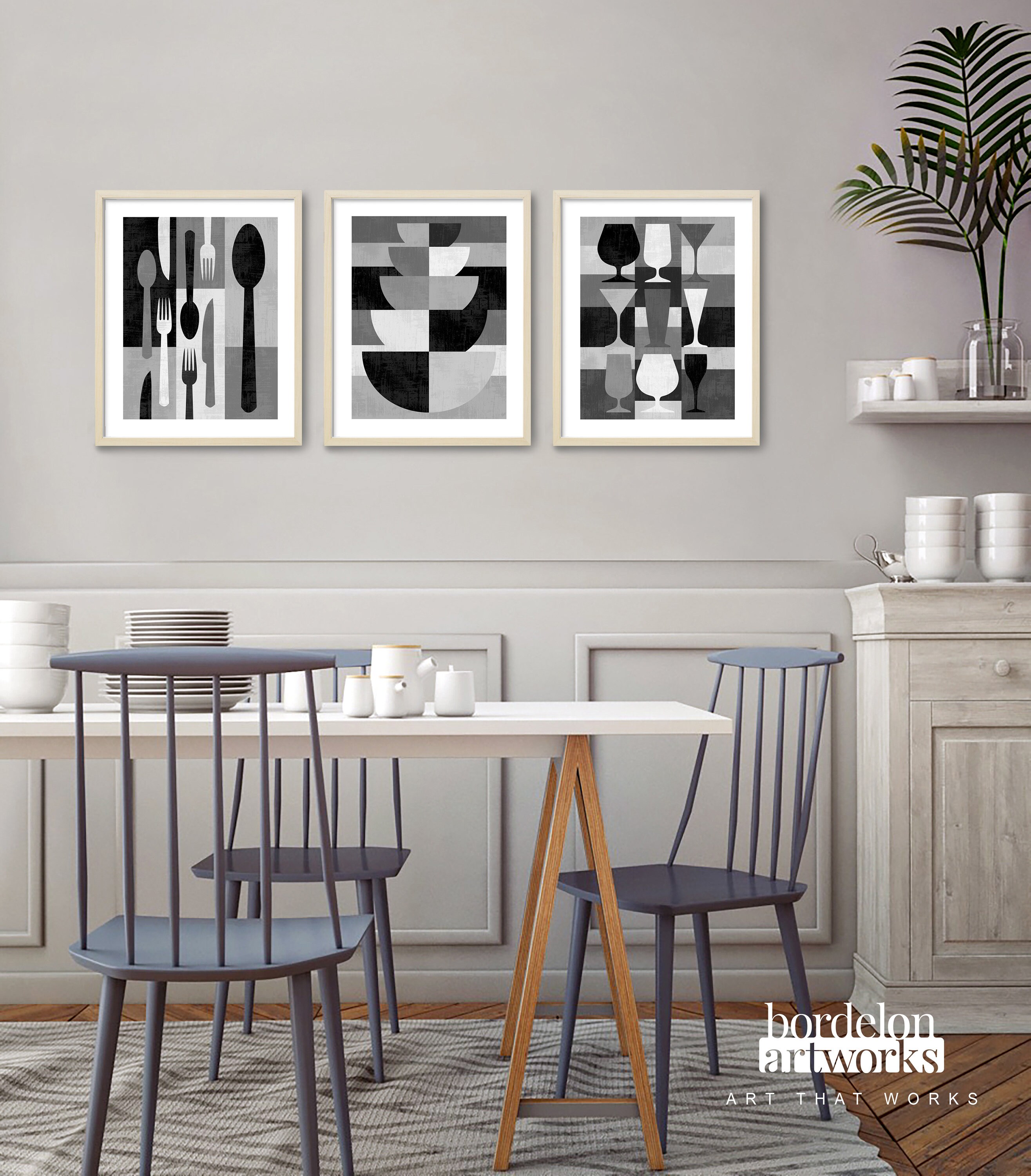 Black and White Art for Dining Room Gray Kitchen Wall Art Set - Etsy
