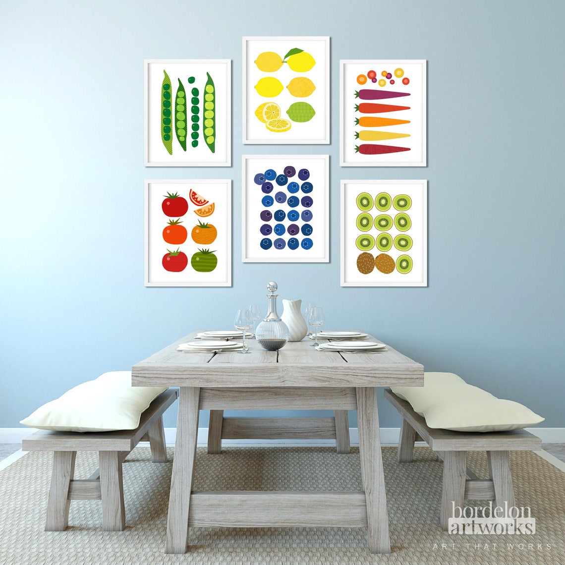 Kitchen Wall Decor Fruit Art Prints Lemons Blueberries Mid Etsy