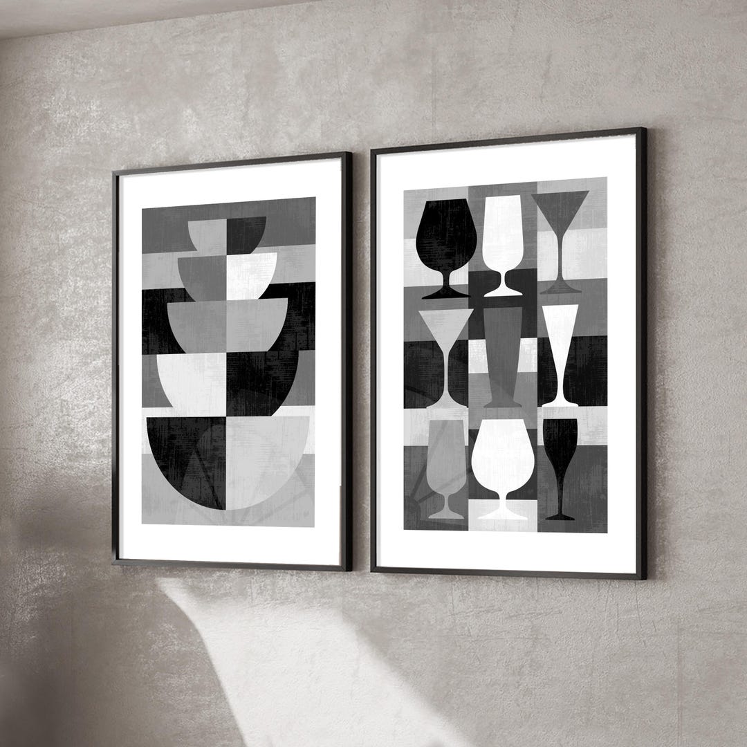 Kitchen Wall Art Black and White Prints Set of 2, Dining Room Wall ...
