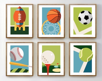 Set of 6 Prints for Boys Room Sports Decor, Sport Balls Wall Art for Kids, Sports Theme Wall Decor, Playroom Posters, Printable Artwork