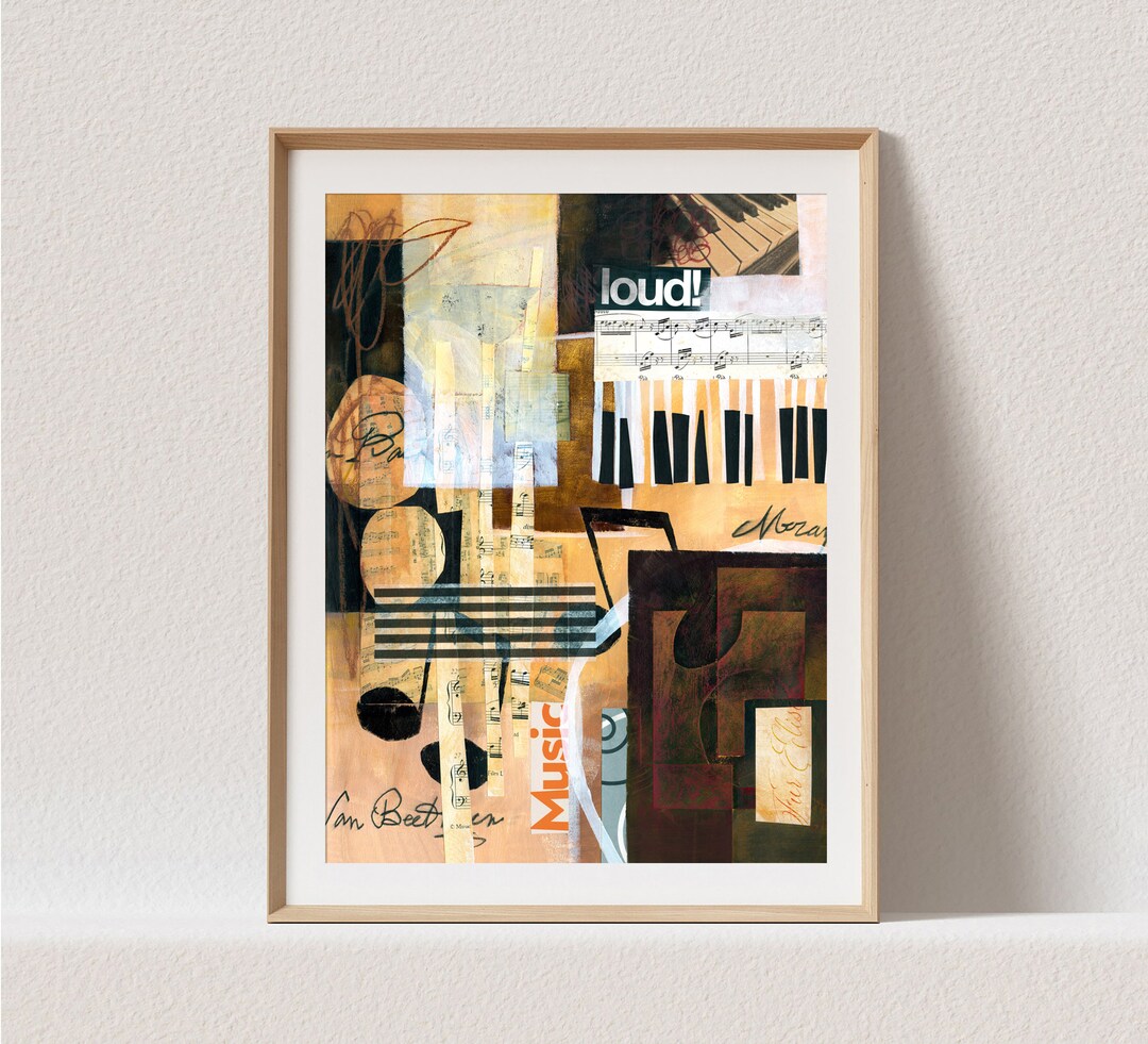 Music Themed Wall Art, Music Notes Art, Sheet Music Collage Art, Piano