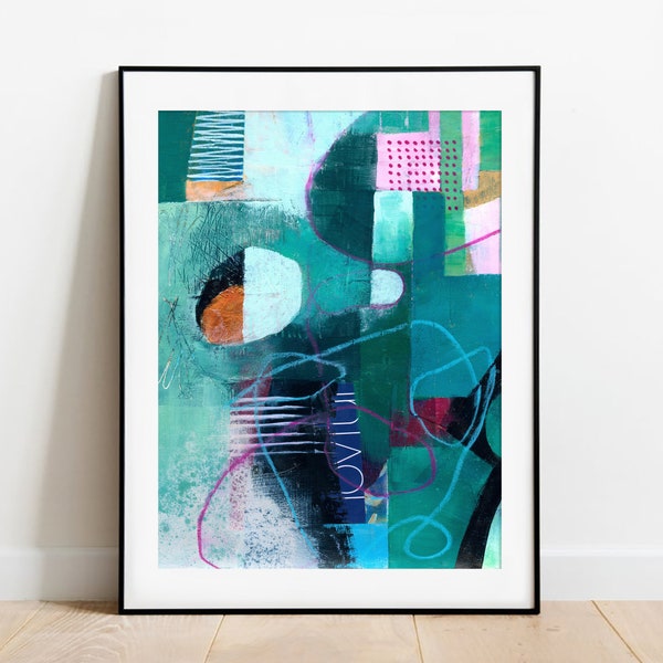Teal Abstract Wall Art, Turquoise Wall Decor, Aqua Abstract Art Print, Blue Green Abstract Painting, Teal Living Room Decor, Home Decor Gift