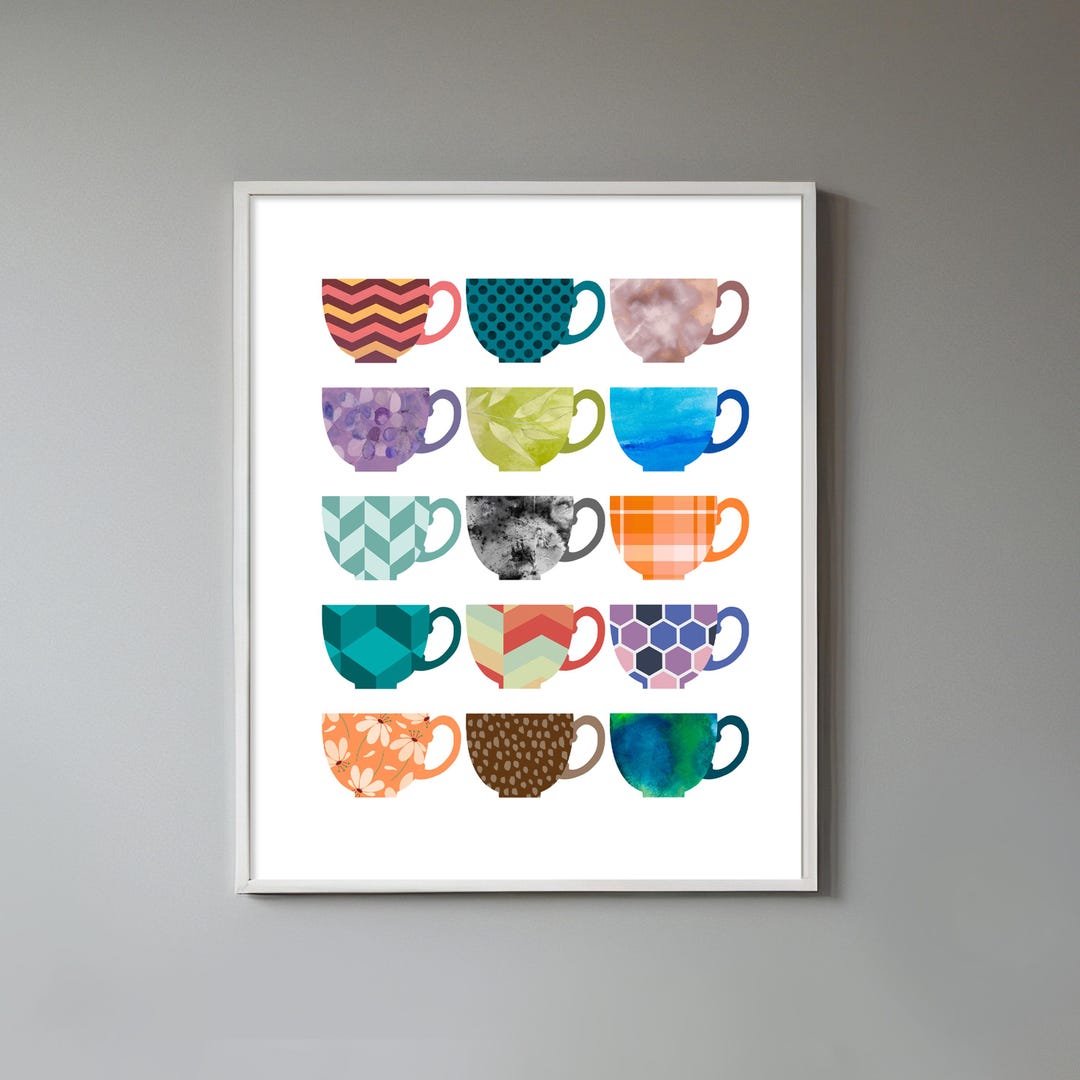 Coffee Cup Poster, Teacup Art Tea Gifts, Modern Kitchen Wall Decor ...