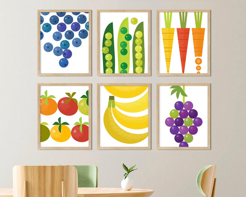 Colorful Kitchen Wall Decor Fruit Vegetable Print Set of 6 Etsy