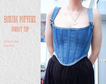 Trendy Long Corset Top Bustier Sizes 6-24 UK / Europe 32-50/ US sizes 2- 20 Sewing Pattern