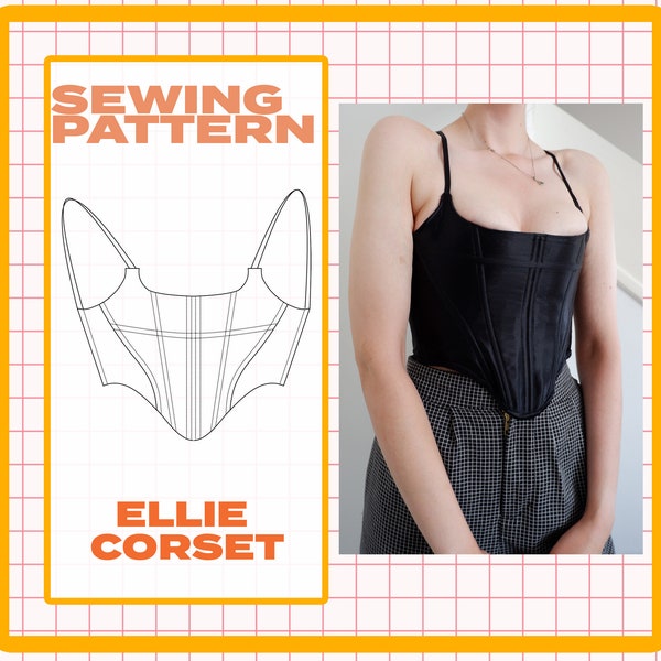 Ellie Corset Top Bustier Sizes 6-24 UK / Europe 32-50/ US sizes 2- 20 Sewing Pattern