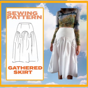 Gathered Skirt Sizes 6-24 UK / Europe 32-50/ US sizes 2- 20 Sewing Pattern