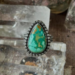 Royston turquoise sterling silver and fine silver ring. handmade one of a kind southwestern navajo style jewelry jewellery. Size 8