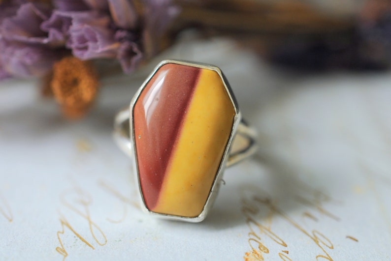 SIZE 7.5 COFFIN momento mori Mookaite Jasper ring handmade boho bohemian artisan jewelry