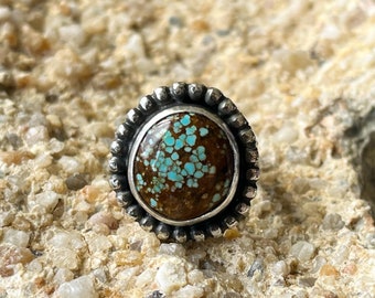 No. 8 Turquoise ring. handmade one of a kind sterling silver ring jewelry. southwestern navajo style ring.