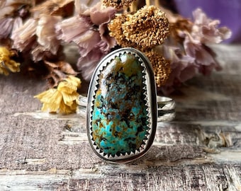 Alacron Nugget turquoise ring. handmade southwestern navajo style jewelry jewellery. blue turquoise ring. Size 8