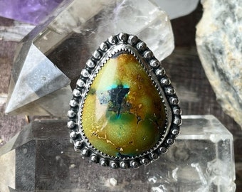 Hubei turquoise statement sterling silver ring. handmade jewelry jewellery southwestern navajo style. Size 8