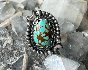 No. 8 Turquoise ring. handmade one of a kind sterling silver ring jewelry. southwestern navajo style ring. moon crescent ring