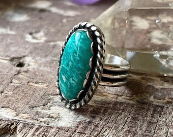 teal Amazonite sterling silver handmade ring. pink ring small size ring. handmade one of a kind aritisan jewelry jewellery.