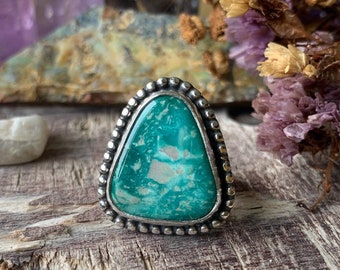 triangular Fox turquoise sterling silver handmade artisan jewelry jewellery. one of a kind ring. Size 6