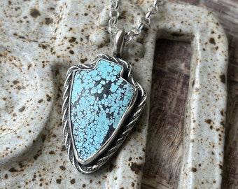 blue Turquoise Arrowhead sterling silver necklace. handmade navajo southwestern style jewelry jewellery. one of a kind artisan jewelry