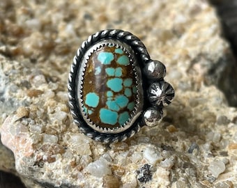 No. 8 Turquoise ring. handmade one of a kind sterling silver ring jewelry. southwestern navajo style ring.