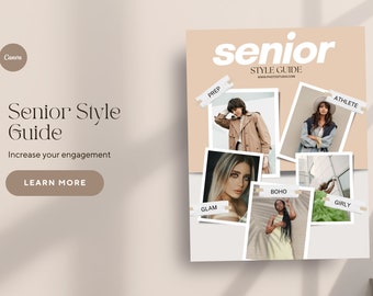 Senior style guide, What to wear guide, Style Guide Template, senior magazine, canva template, for photographers