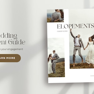 Elopement Magazine template, elopement photographer, canva , pricing guide for photographers, photographer magazine, new client guide