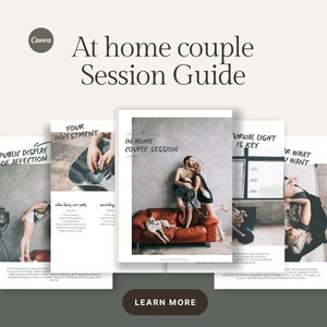 At Home Couple Session Guide, Couple&#39;s photographer, Canva template guide, price guide template, client prep