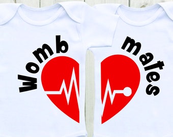 Wombmates Baby Onesies Twin Onesies Twin Outfits Twin Shirts Set of 2 shirts Matching Baby Shirts Baby Shower Gift for twins Gender Neutral