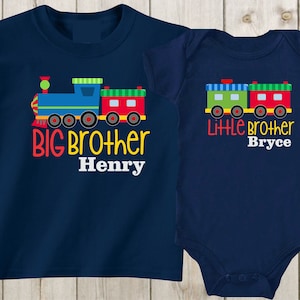 Set of 2 matching shirts Big brother little brothers shirts Custom sibling shirts trains Custom shirts Baby boy outfit Baby shower gift image 1